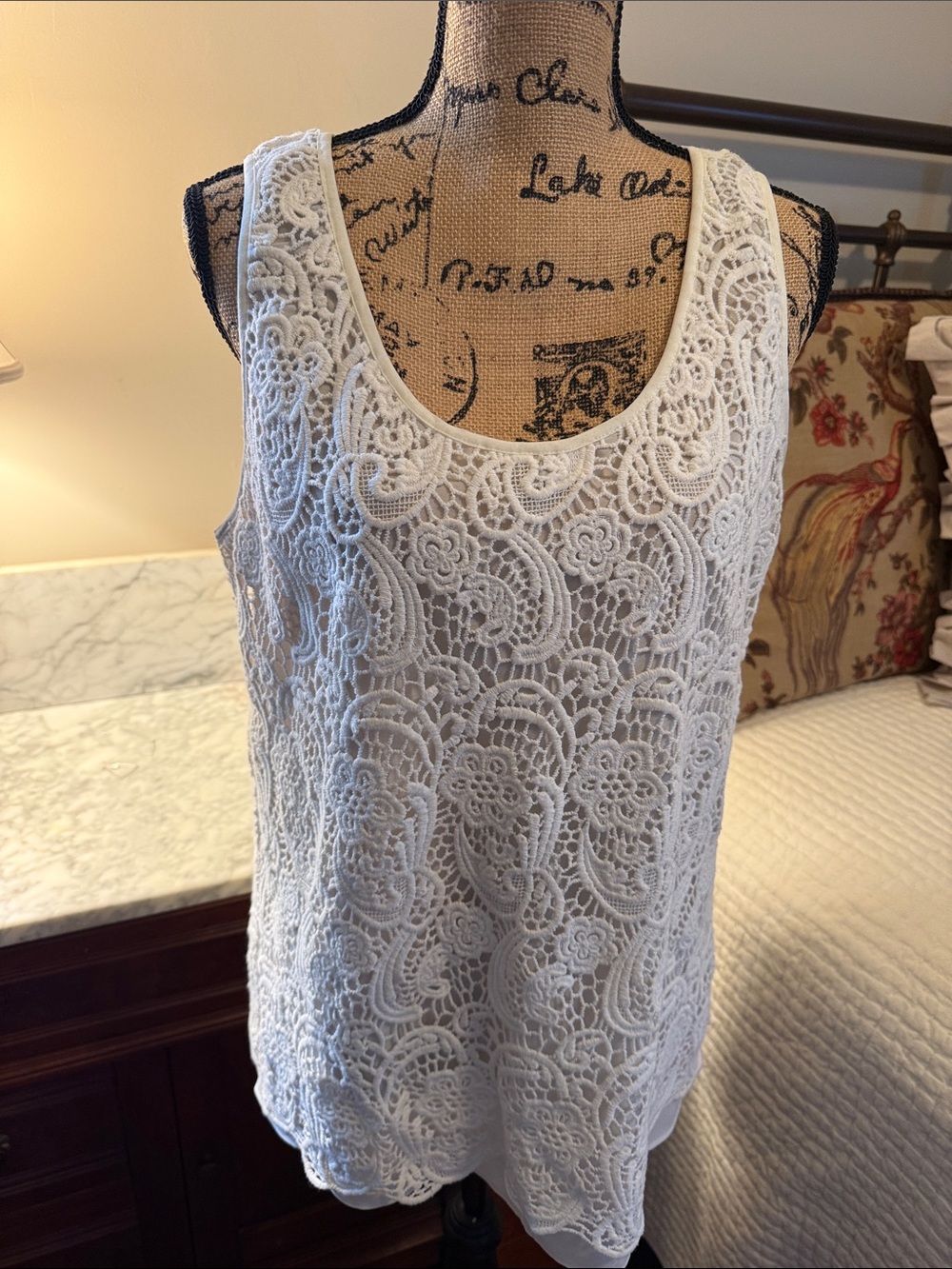 CAbi White Crochet Lace Tank Top